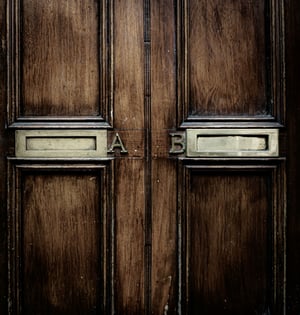 brown wooden door with A or B handle options